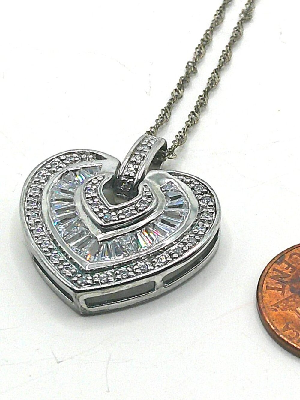 C A Sterling Silver and Rhinestone Heart Pendant from Thailand